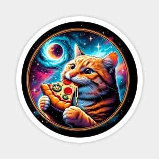 Funny Orange Cat eating Pizza in Space Magnet